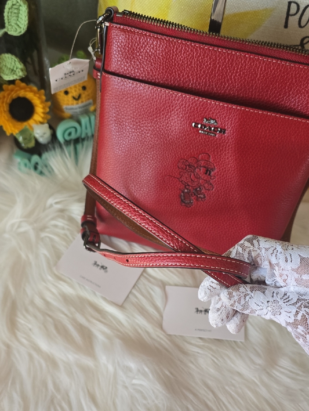 Coach Minnie Mouse Red Pebbled Leather Crossbody - Picture 16 of 17